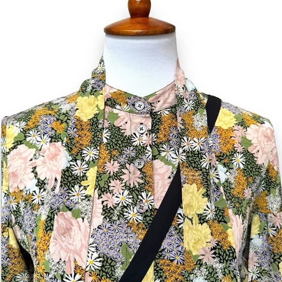 Rokh Womens Slit Frill Dress Multicolor Floral Short Sleeve Asymmetric S… - Picture 10 of 13